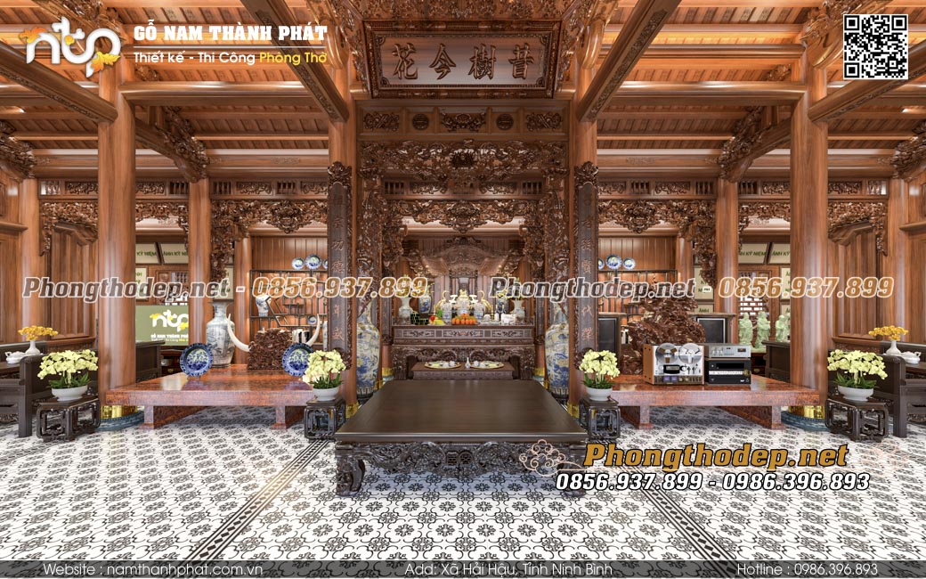 Nội thất nhà gỗ 5 gian đẹp thông nhau